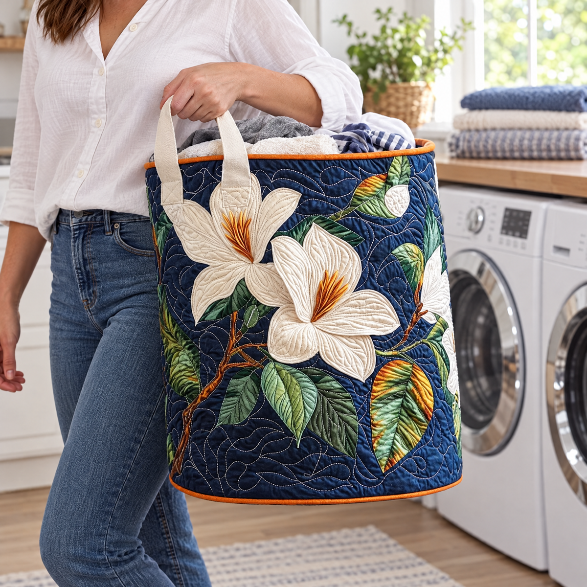 Quilted Laundry Basket - Soft Magnolia