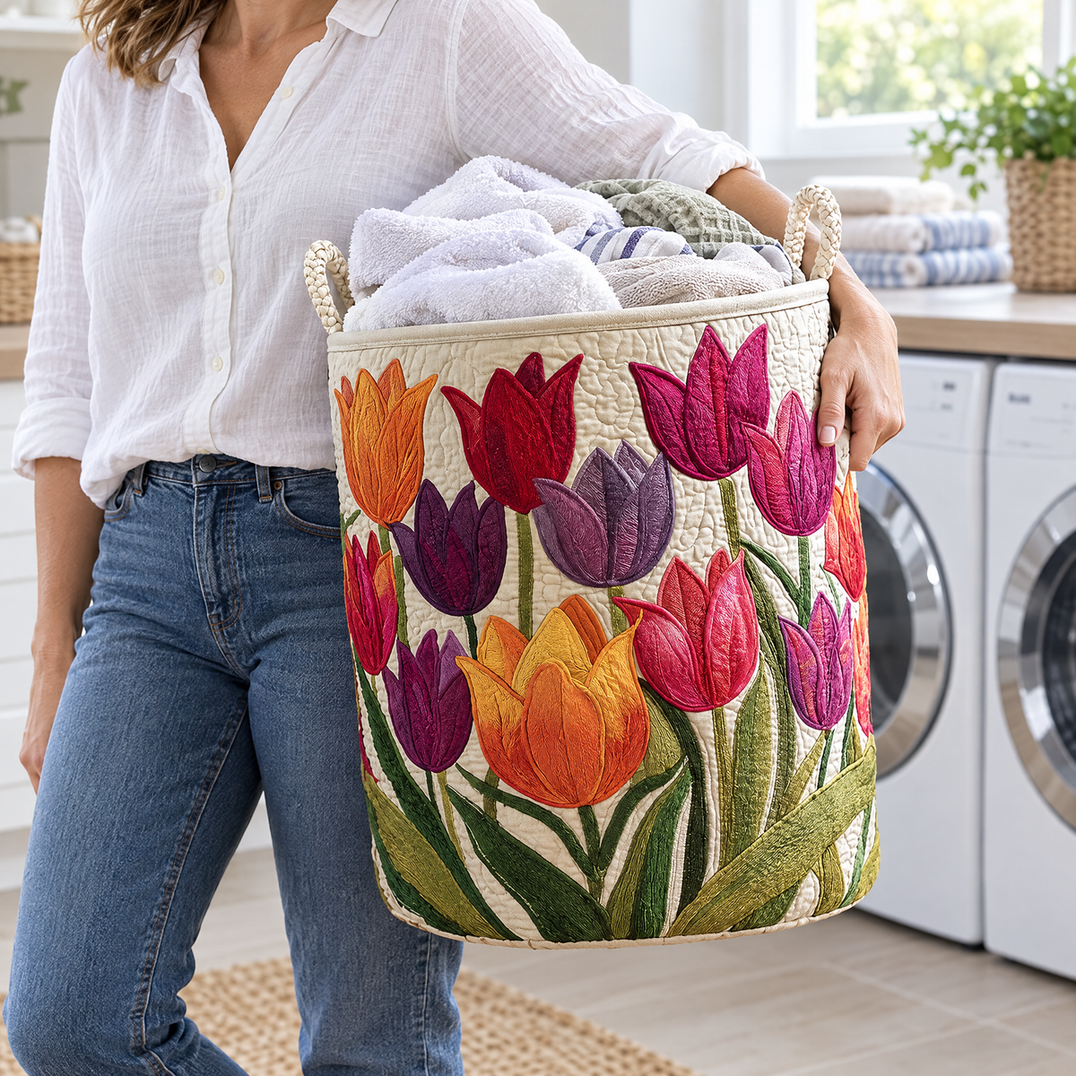 Quilted Laundry Basket - Tulip Joy