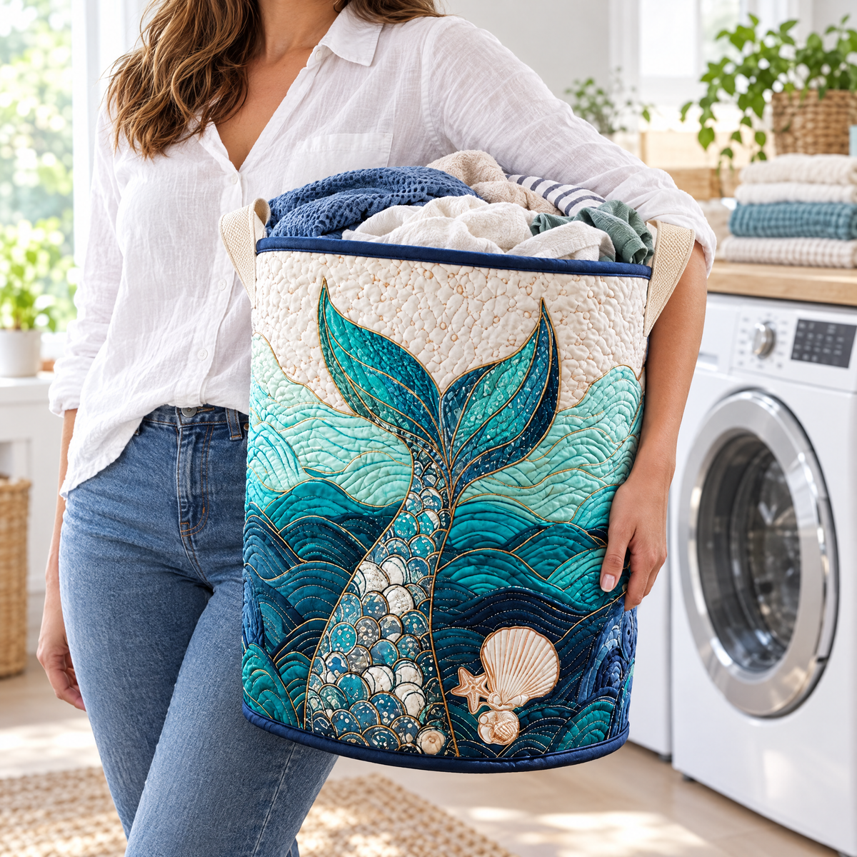 Quilted Laundry Basket - Mystic Stream