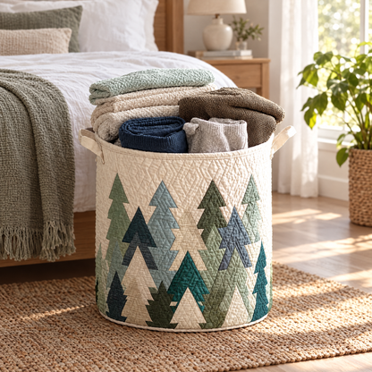 Quilted Laundry Basket - Christmas Trees