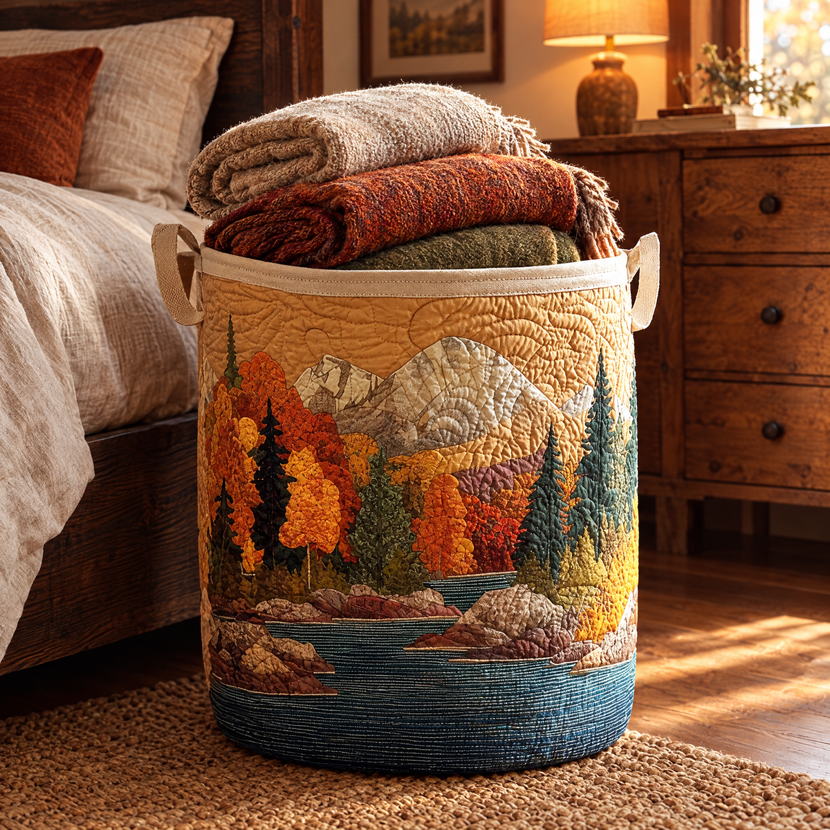 Quilted Laundry Basket - Autumn River