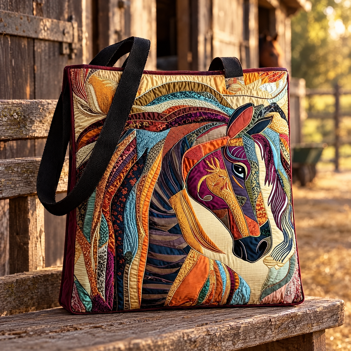 Quilted Tote Bag - Mosaic Horse