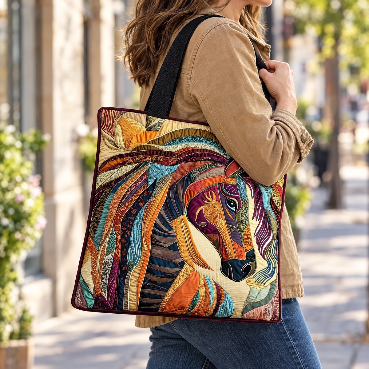 Quilted Tote Bag - Mosaic Horse