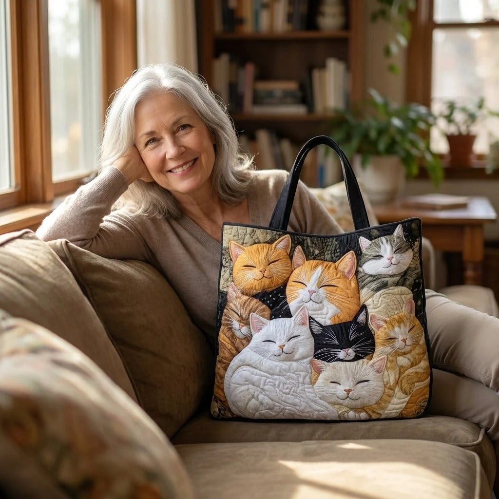 Quilted Tote Bag - Sleeping Kittens