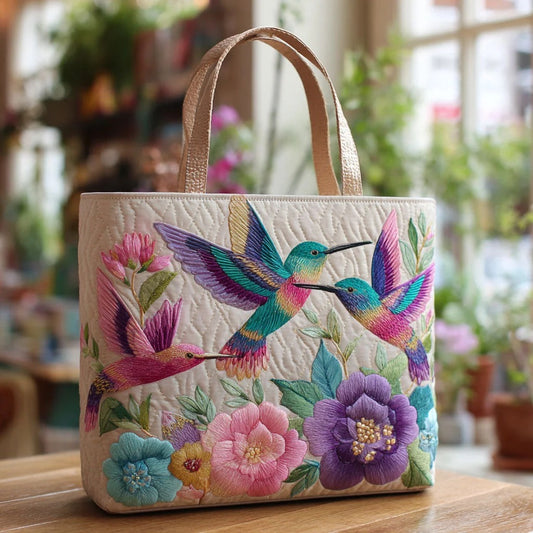 Quilted Tote Bag - Hummingbird Flower Garden