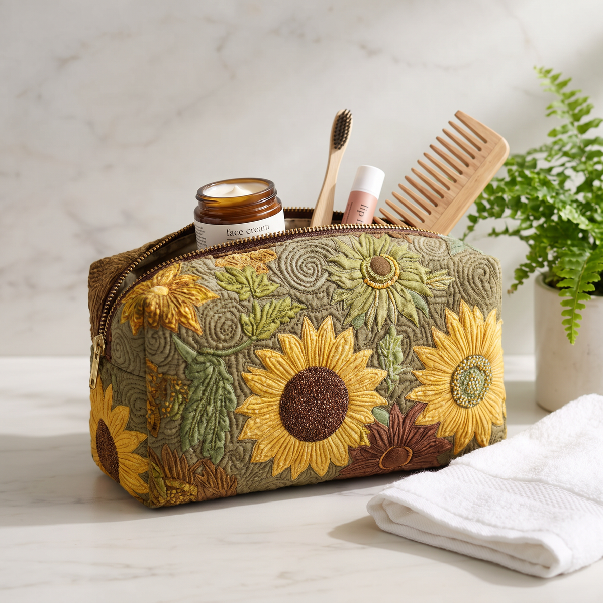 Janet - Quilted Toiletry Bag - Golden Field