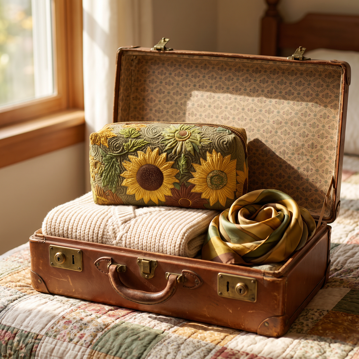 Janet - Quilted Toiletry Bag - Golden Field