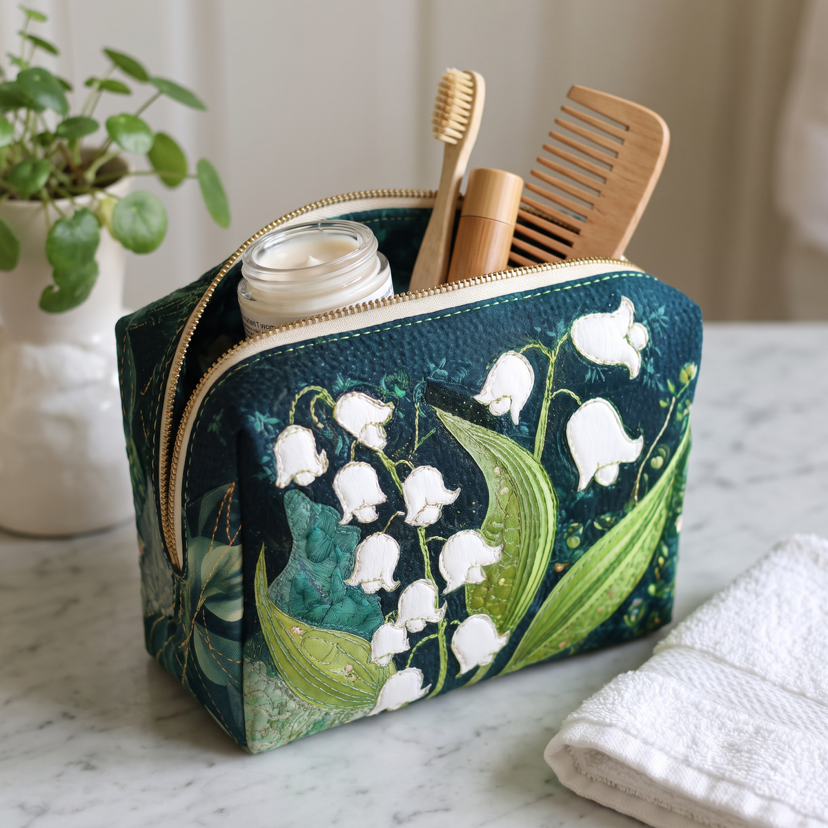 Margaret - Quilted Toiletry Bag - Refined Lilies