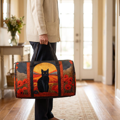 Quilted Duffel Bag - Black Cat at Sunset