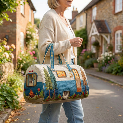 Quilted Duffel Bag - Camping Caravan, lifestyle photo