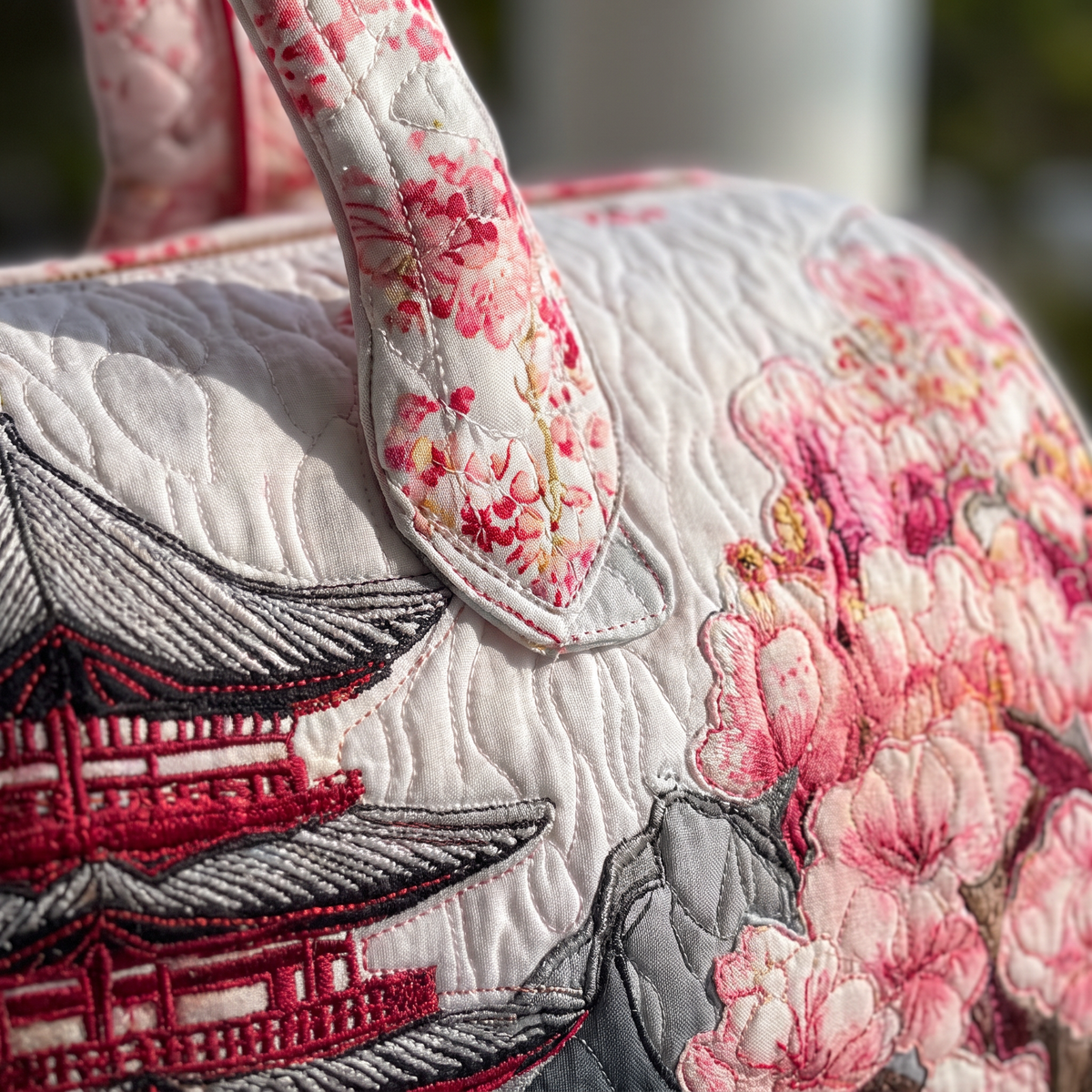 Quilted Duffel Bag - Cherry Blossom Pagoda