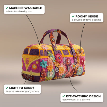 Quilted Duffel Bag - Folk Flower Camper features: machine washable, roomy inside, light to carry