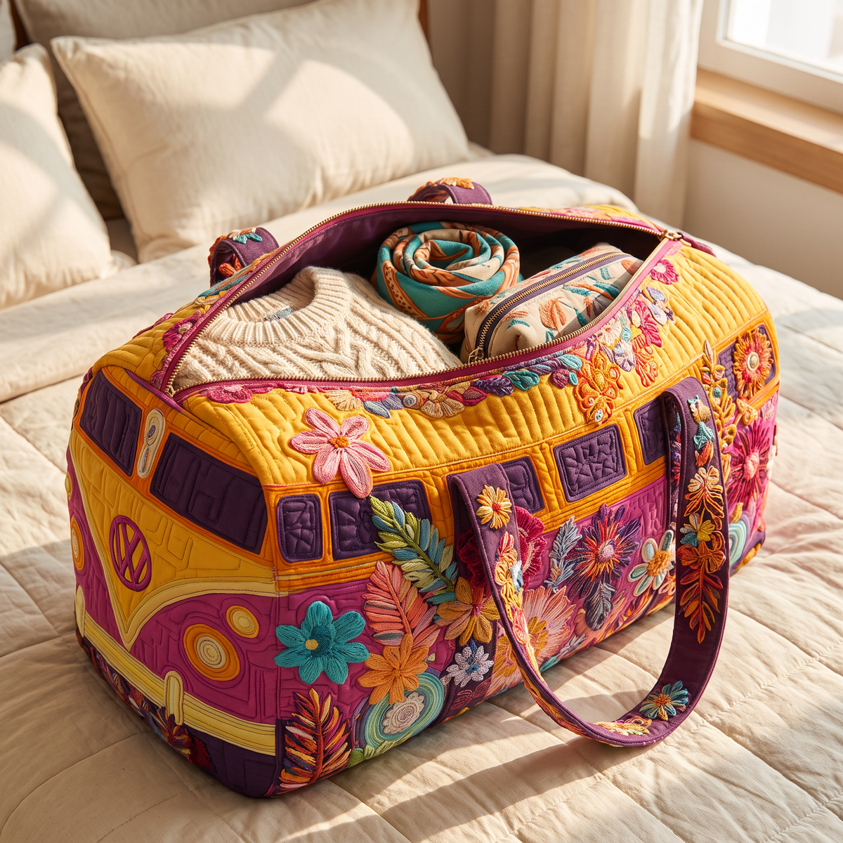 Quilted Duffel Bag - Folk Flower Camper