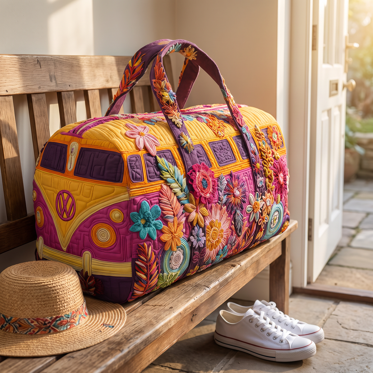 Quilted Duffel Bag - Folk Flower Camper