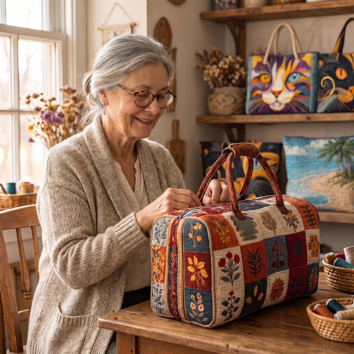 Quilted Duffel Bag - Folk Flower Patchwork