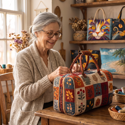 Quilted Duffel Bag - Folk Flower Patchwork