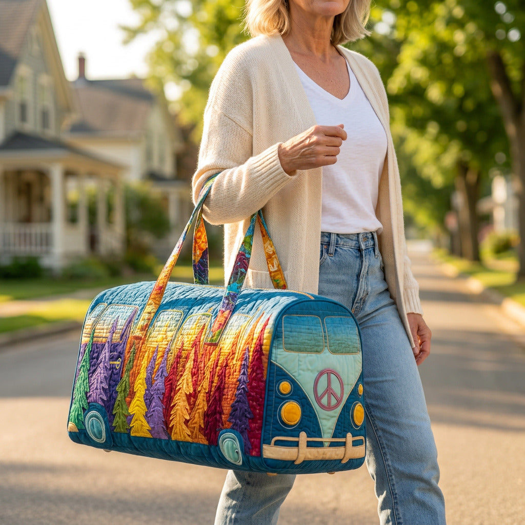 Quilted Duffel Bag - Forest Camper, lifestyle photo