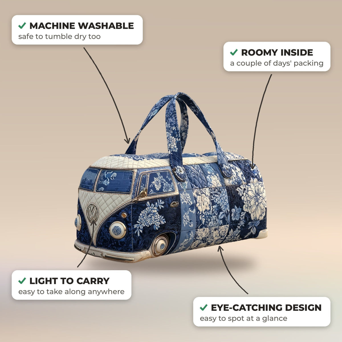Quilted Duffel Bag - Indigo Camper features: machine washable, roomy inside, light to carry