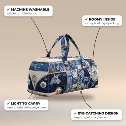 Quilted Duffel Bag - Indigo Camper features: machine washable, roomy inside, light to carry