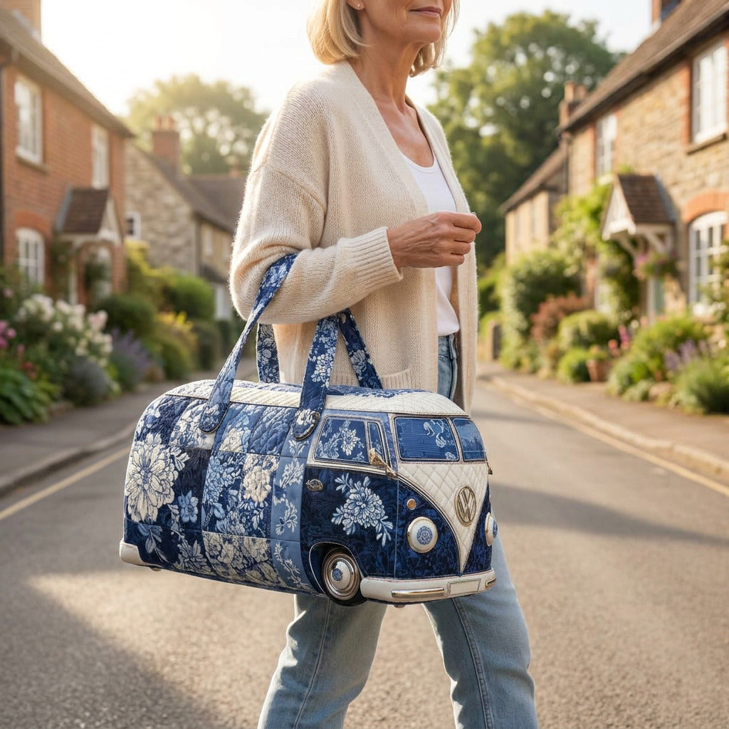 Quilted Duffel Bag - Indigo Camper, lifestyle photo