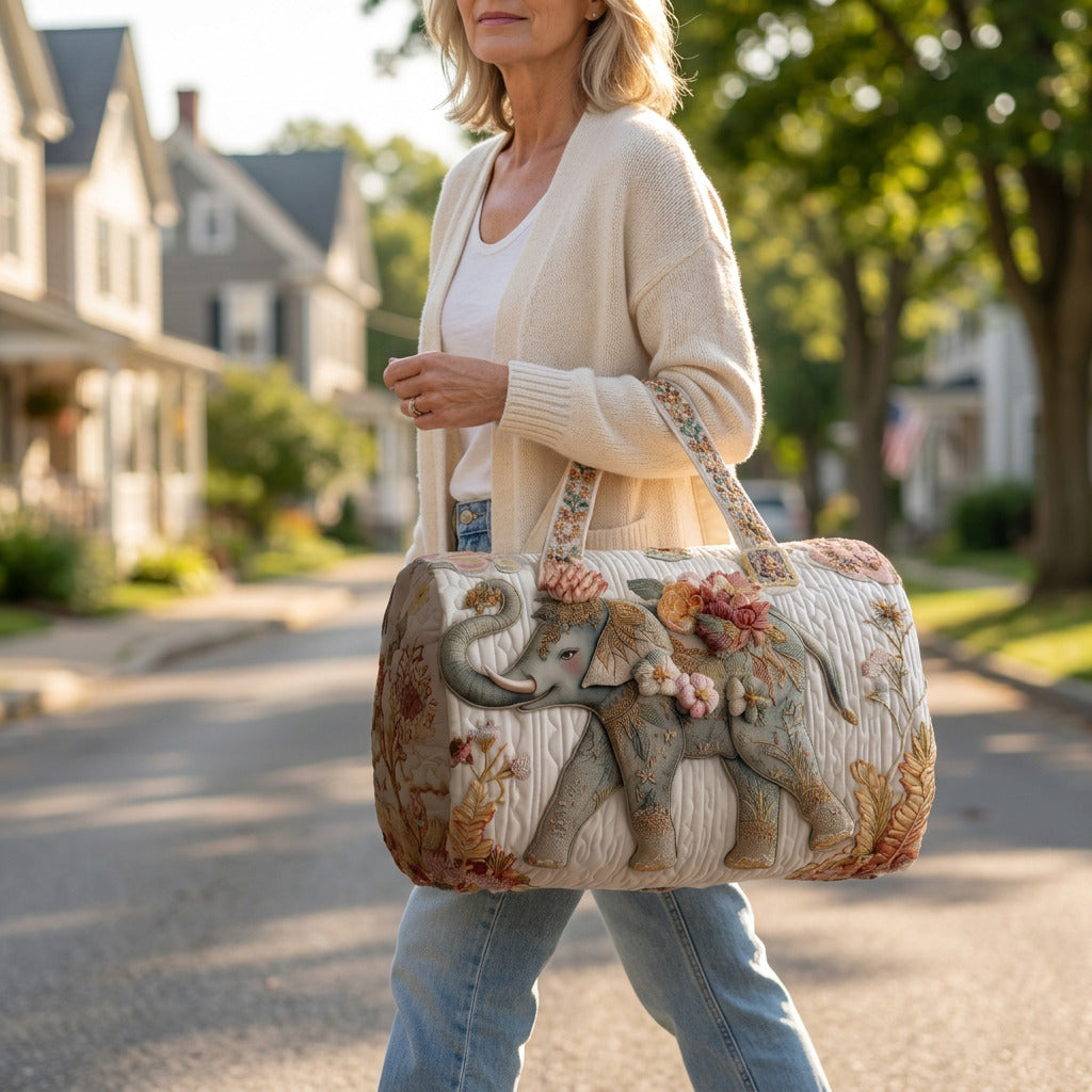 Quilted Duffel Bag - Ivory Elephant, lifestyle photo