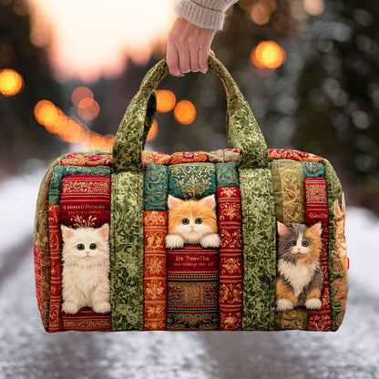 Quilted Duffel Bag - Kittens in the Bookshelf