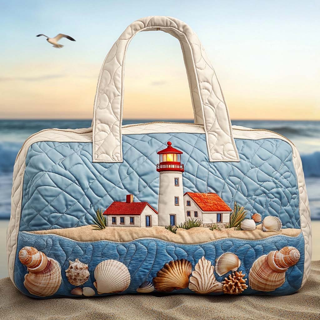 Quilted Duffel Bag - Lighthouse and Seashells