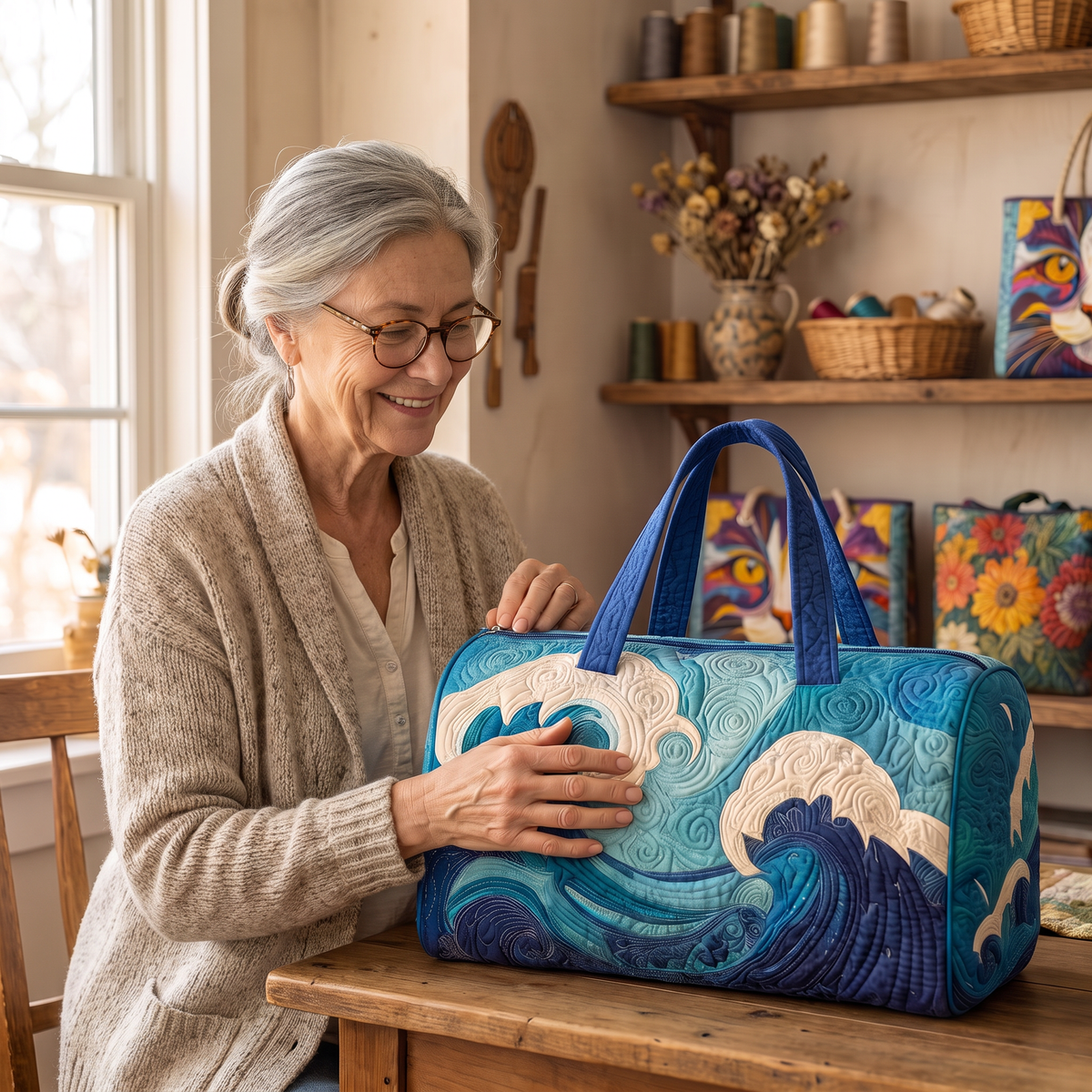 Quilted Duffel Bag - Ocean Waves