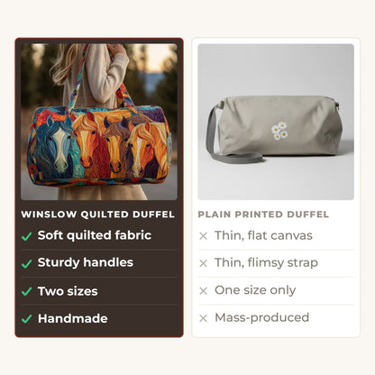 Quilted Duffel Bag - Painted Horses compared with a plain printed duffel