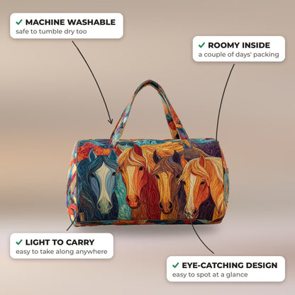 Quilted Duffel Bag - Painted Horses features: machine washable, roomy inside, light to carry