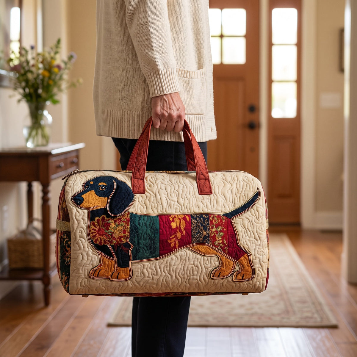 Quilted Duffel Bag - Patchwork Dachshund