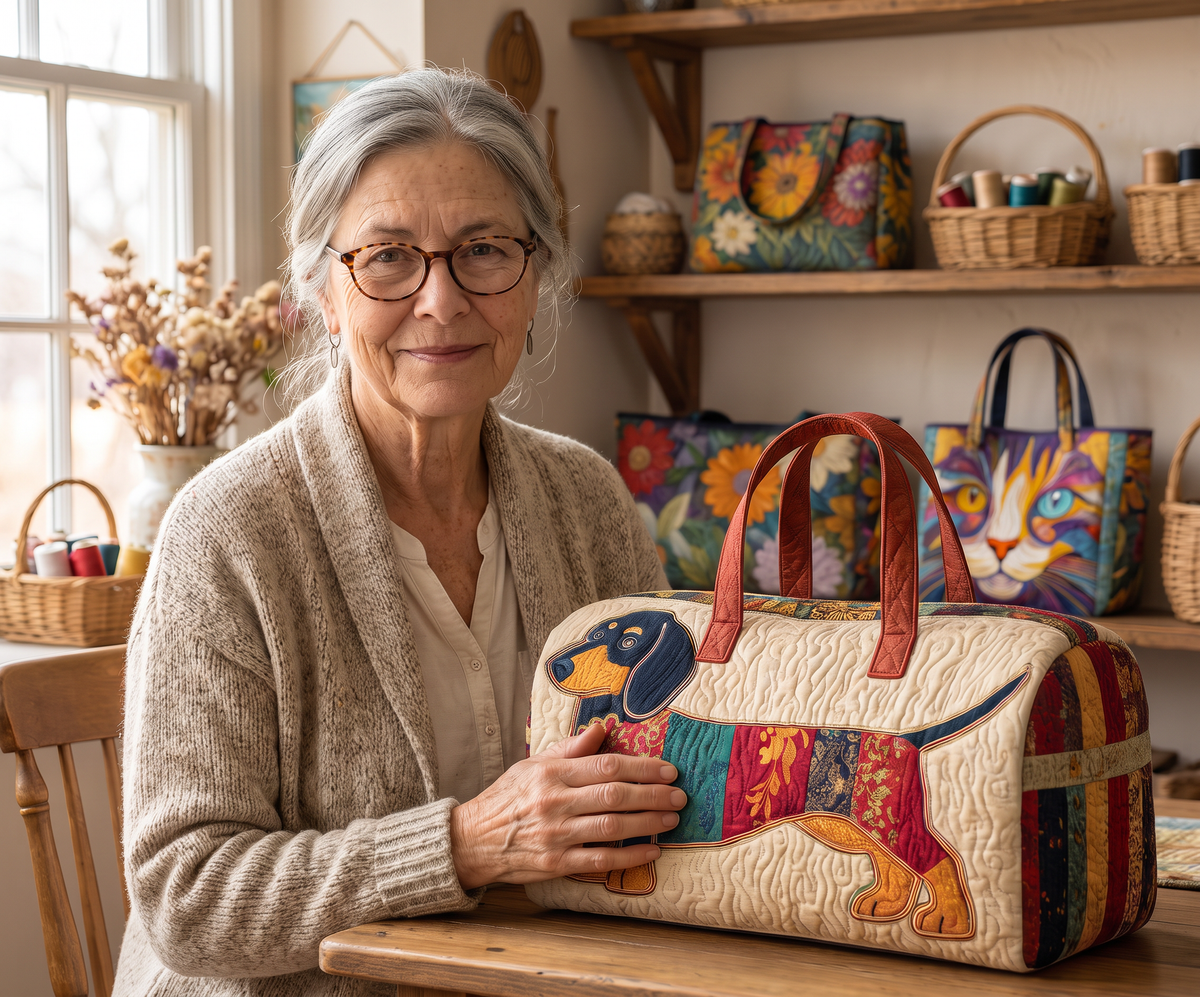 Quilted Duffel Bag - Patchwork Dachshund
