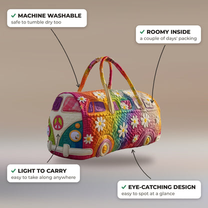 Quilted Duffel Bag - Rainbow Camper features: machine washable, roomy inside, light to carry