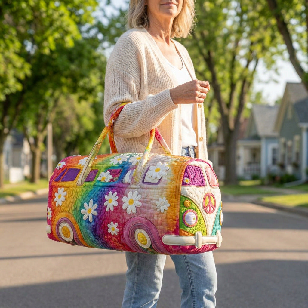 Quilted Duffel Bag - Rainbow Camper, lifestyle photo