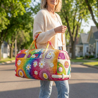 Quilted Duffel Bag - Rainbow Camper, lifestyle photo