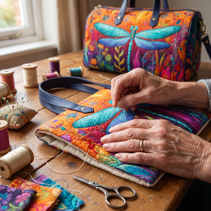 Quilted Duffel Bag - Rainbow Dragonfly