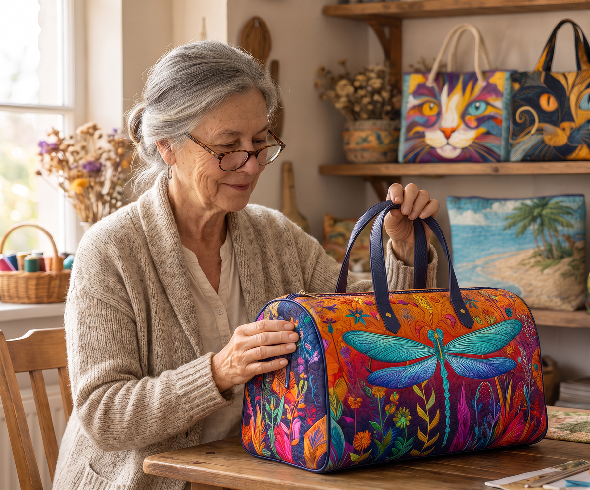 Quilted Duffel Bag - Rainbow Dragonfly