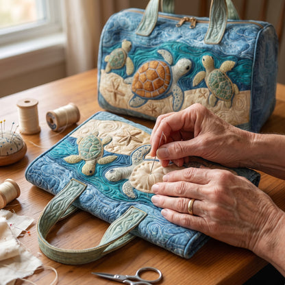 Quilted Duffel Bag - Sea Turtles on the Sand
