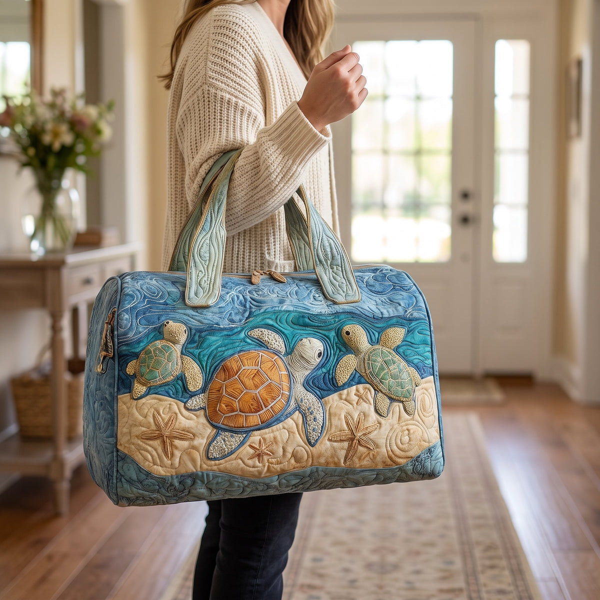 Quilted Duffel Bag - Sea Turtles on the Sand