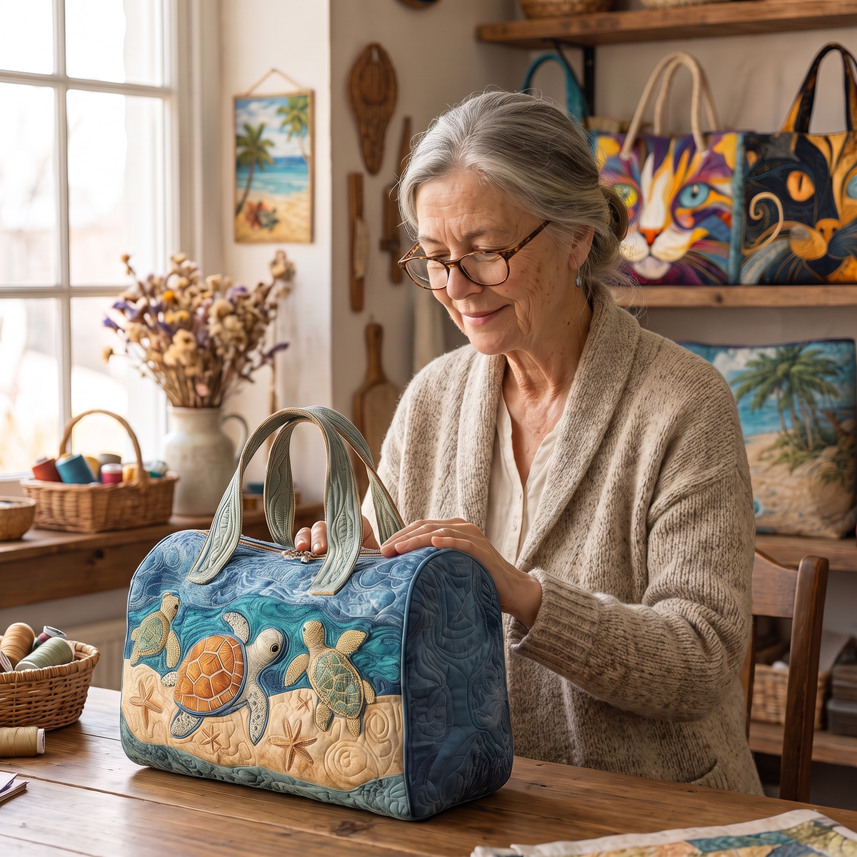 Quilted Duffel Bag - Sea Turtles on the Sand