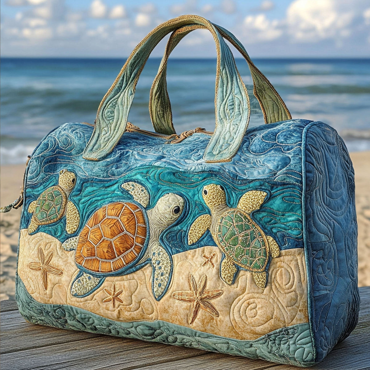 Quilted Duffel Bag - Sea Turtles on the Sand
