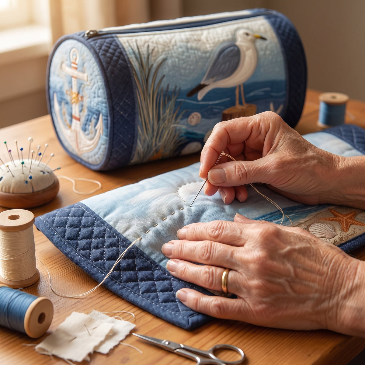 Quilted Duffel Bag - Seagull by the Shore