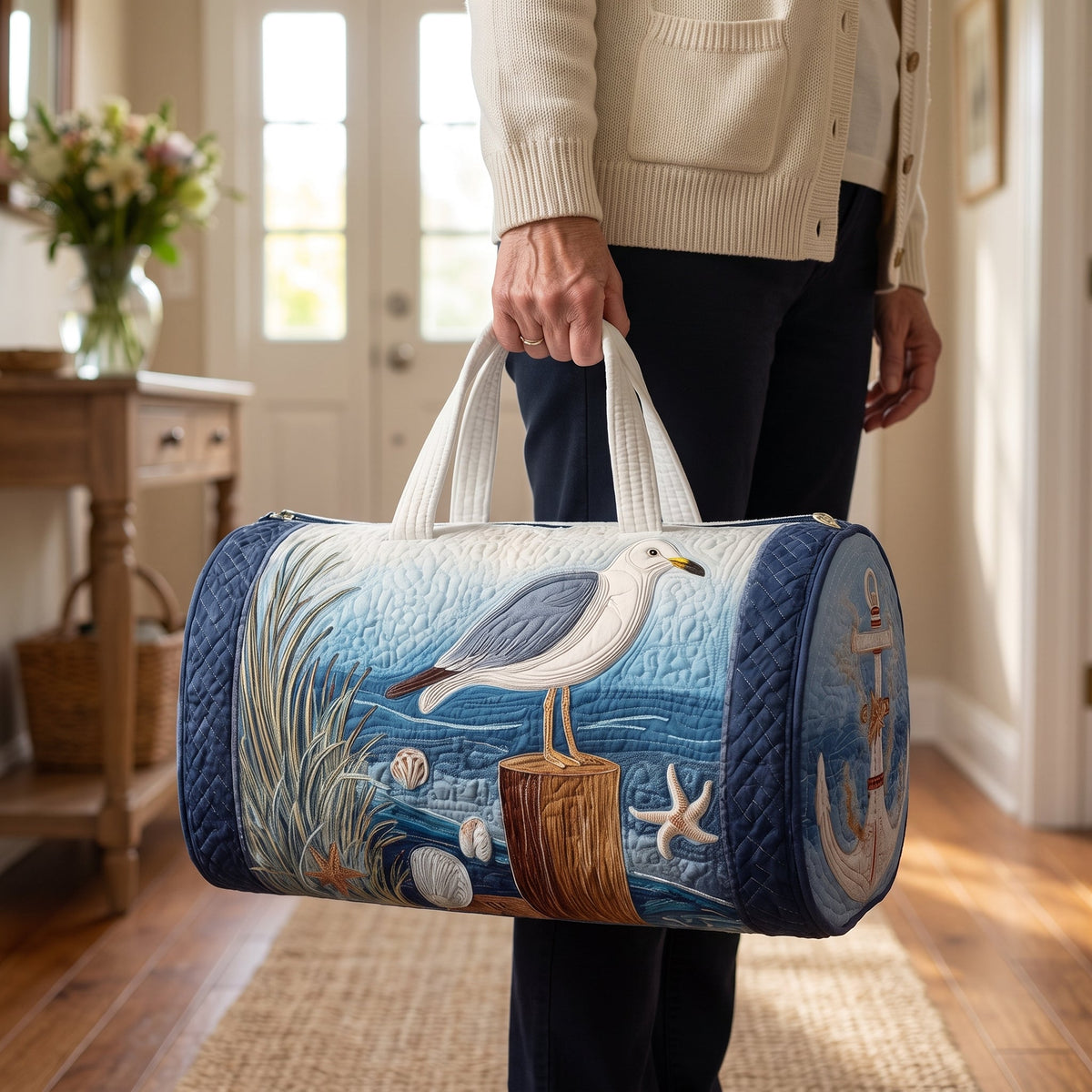 Quilted Duffel Bag - Seagull by the Shore