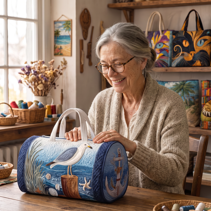 Quilted Duffel Bag - Seagull by the Shore