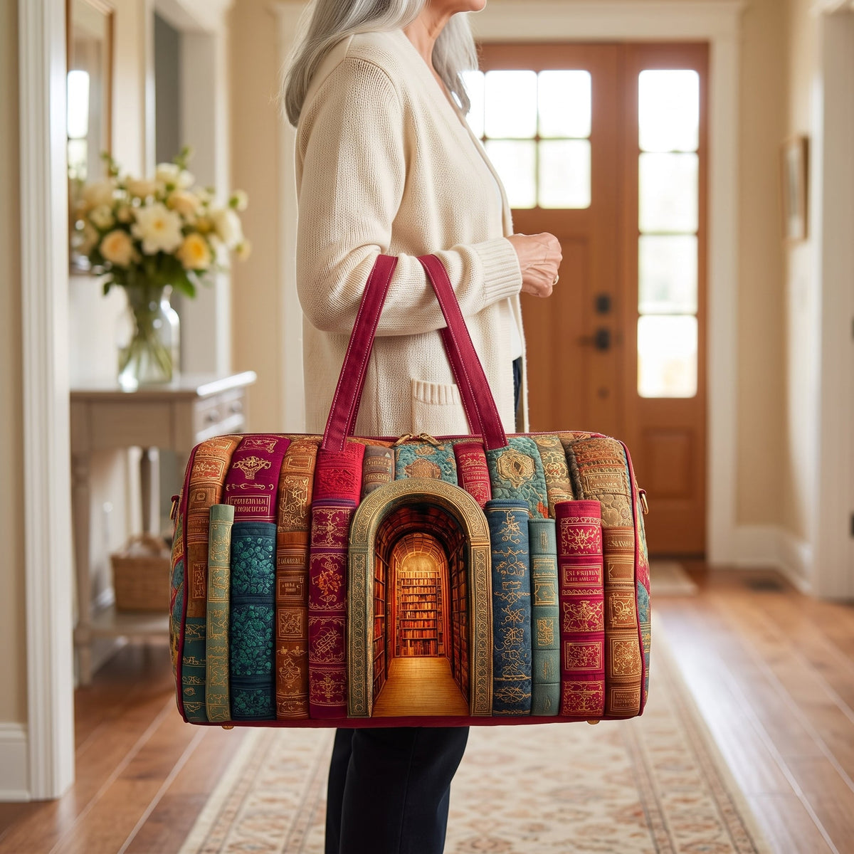 Quilted Duffel Bag - Secret Library Door