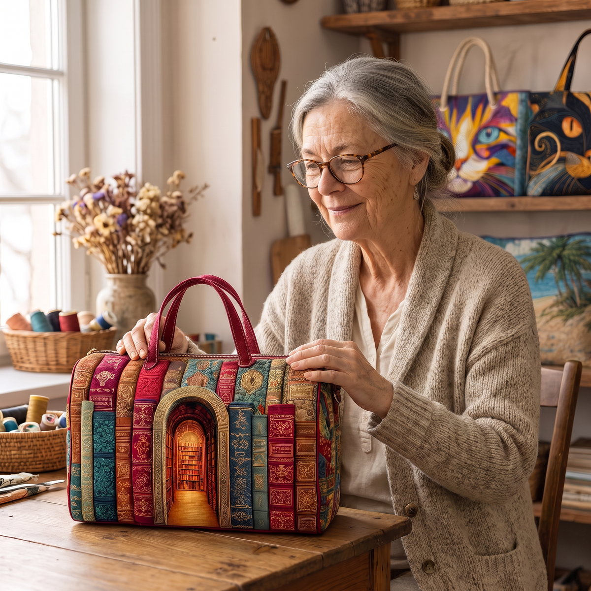 Quilted Duffel Bag - Secret Library Door