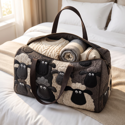 Quilted Duffel Bag - Sheep in Black and Cream