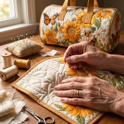 Quilted Duffel Bag - Sunflowers and Monarch Butterflies