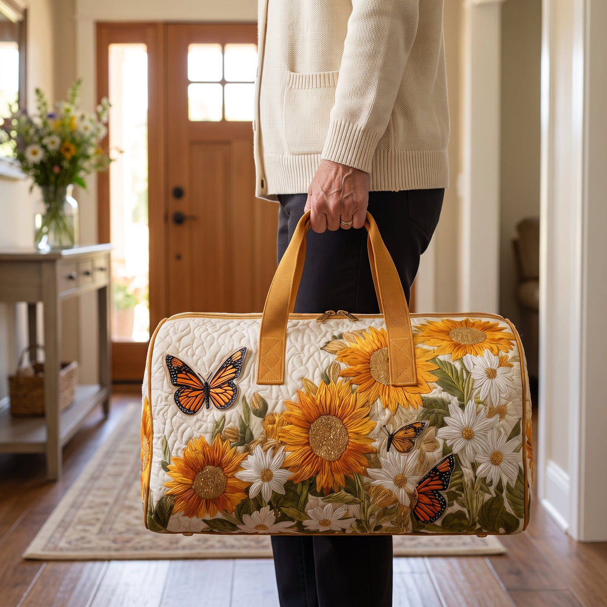 Quilted Duffel Bag - Sunflowers and Monarch Butterflies