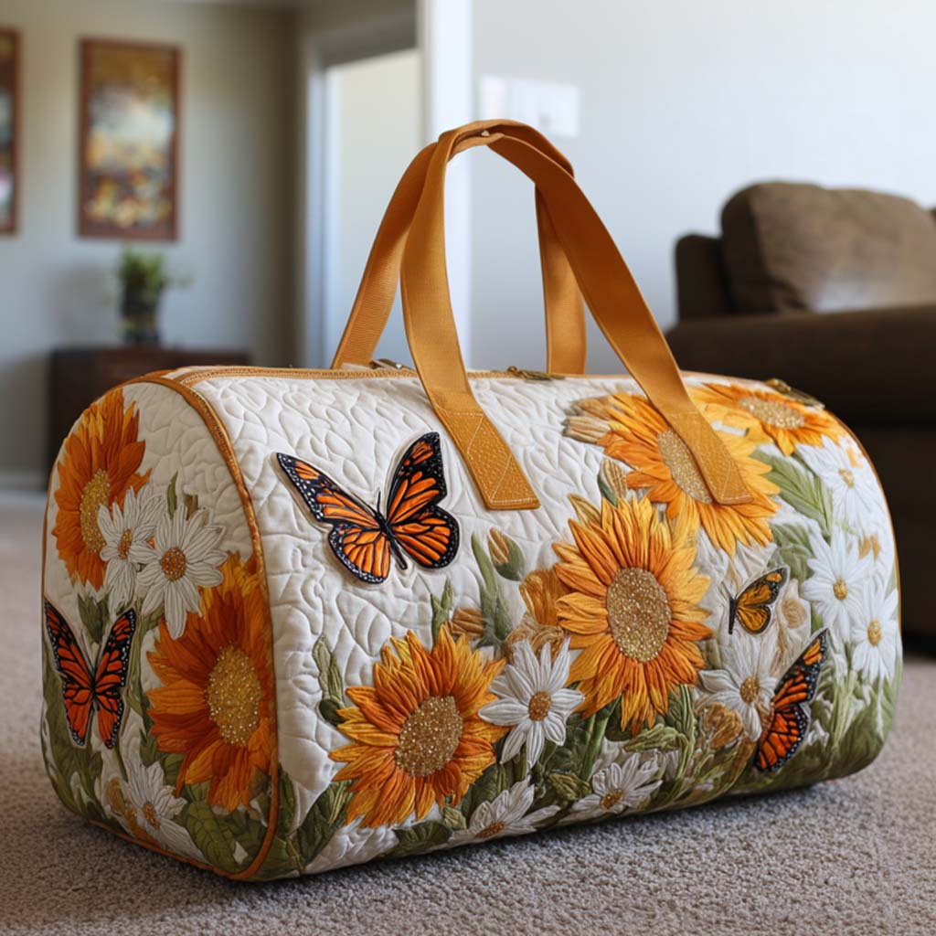 Quilted Duffel Bag - Sunflowers and Monarch Butterflies